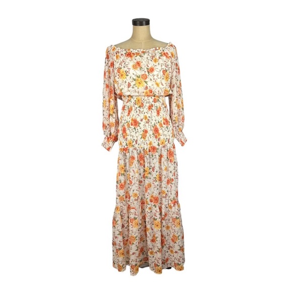 VICI fall floral semi sheer long sleeve ruched maxi dress Size Large - Picture 2 of 7